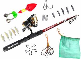 Styleicone 210 MTR ROD AND REEL COMBO NET SET FISHING 2.1MTR/210 JK601 Red Fishing Rod
