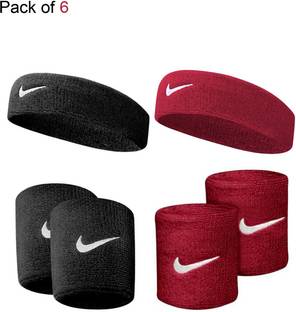 Soika Red Black Head & Wrist Bands Combo (Pack of 6) Fitness Band