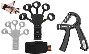 PRO365 Combo of- Finger Grip & Adjustable Hand Strengthener with Counter from 5-60KG Hand Grip/Fitness Grip