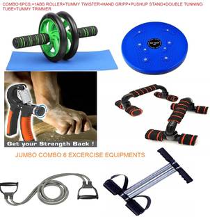 MANROM PACKOF6ITEM,ABS ROLER+ABS TWISTER+HAND GRIP+PUSHUPSTAND+TUNINGBELT+TUMMYTRIMMER Hand Grip/Fitness Grip