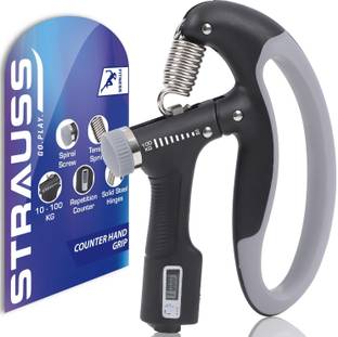 Strauss Adjustable D- Shaped Hand Gripper with Counter| Hand Grip Strengthener (100 Kg)| Hand Grip/Fitness Grip
