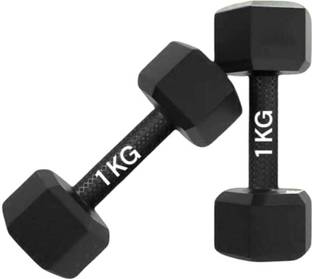 LIONER Black PVC 1KG Hexa Dumbbell Set, 1 Pair Hex Dumbbells, Home Gym 1KG x 2PCS Hand Grip/Fitness Grip