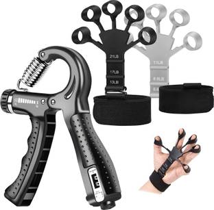 QUICK FIT Combo Pack of Counter Hand Grip Strengthener & 2pc Finger Trainer Hand Workout Hand Grip/Fitness Grip