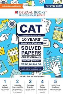 Oswaal CAT 10 Years' Chapter-wise and Topic-wise Solved Papers Question Bank 2005-2008, 2017-2022 VARC, DILR & QA (For 2023 Exam)