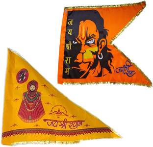 GEJUFF Shyambaba Khatushyam Ji Triangle and Hanuman Ji Flag Combo Rectangle Outdoor Flag