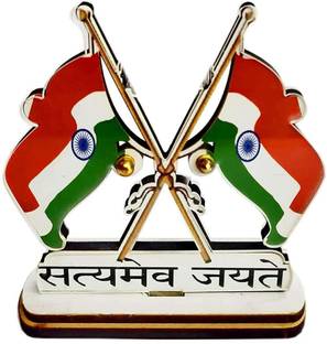 Feelitson Satyamev Jayate Indian Flag For Study Table Home & Office Multicolor 1Pcs Double Sided Wind Car Dashboard Flag