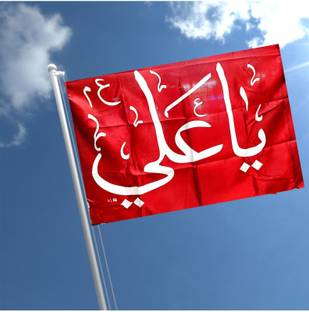 ZOHASTORE Ya Ali a.s Flag Red Satin Square Hand Flag