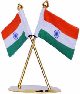 ZAHEPA Indian National Flag in Khadi for Car & Office Dashboard Decoration Double Sided Wind Table Miniature Flag