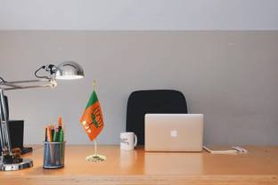 The Flag Shop Bhartiya Janta Party (BJP) Miniature Table Flag with A Round Base (Gold) Rectangle Car Dashboard Flag