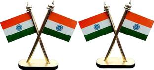 DeskDock Indian Flags For Car Dashboard , For Office Table& Study Table (Pack of 2) Rectangle Car Dashboard Flag
