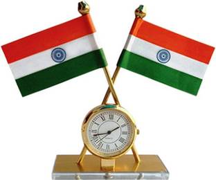Boopow Brand Indian flag with watch Rectangle Car Dashboard Flag