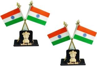 RONAK (Pack of 2 ) Double Sided Indian Flag Cross Design Dashboard showpiece Stand Double Sided Wind Car Dashboard Flag