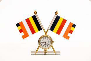 He and She SHOPPINGS Panchsheel Crossed Design Flag with Watch for car Dashboard Office Table Rectangle Car Dashboard Flag