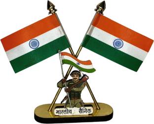 He and She SHOPPINGS Indian Flag Cross Design with Indian Army Symbol Stand for Car Dashboard Rectangle Car Dashboard Flag