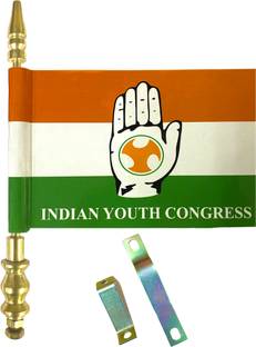 Almoda Creations Indian Youth Congress Party Car Bonnet Premium Flag Rectangle Car Window Flag