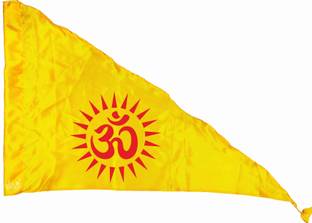 la jarden Red OM printed on Yellow Satin fabric Large size flag all purpose 3x4.5 feet Triangle Outdoor Flag