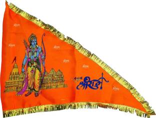 Pray Verse Bhagwa Jai Shree Ram Printed Flag Pataka Dhwaj Indoor & Outdoor 24X21cm Pack of3 Triangle Hand Flag