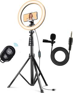 DDLC 14" Selfie LED Light, Phn Holder, 7Ft Long Stand,360'5m long collar mic-kit Ring Flash