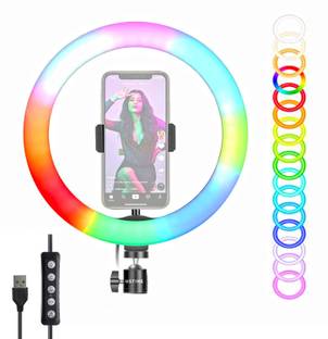USTINE 10" Portable RGB LED Ring Light with 3 Color Modes Dimmable Lighting Ring Flash