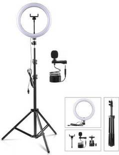 FIXTSON Strong Metal Tripod, 10" Light of 3 Modes & Metal Collar Microphone Tripod Ring Flash