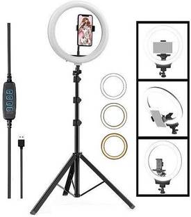 PKST 10" Selfie LED Ring Light, Phone Holder, 7 Feet Long Stand, 360 Degree Kit Ring Flash