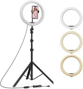 NEELTREDE Premium 10" Selfie Light with 6.9ft Tripod with Collar Mic Flash (Black) Ring Flash