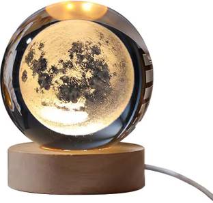 SHOPOGENIX 3D Crystal Ball Lamp, Night Light with Wooden Base Moon Design Galaxy Models Night Lamp