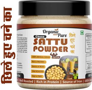 Organic and Pure Sattu Chana Sattu Powder Sattoo Flour Roasted Channa Weight Protein Muscle (Jar)
