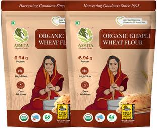 ASMITA ORGANIC FARMS Khapli Wheat Flour Low GI Emmer Wheat Atta 100% Natural High Fiber, Protein-Rich