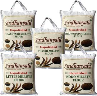 siridhanyalu Unpolished Millet Flour Combo Kodo Little Foxtail Browntop Barnyard Atta (Powder