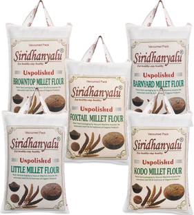 siridhanyalu Unpolished Millet Flour Combo Kodo Little Foxtail Browntop Barnyard Atta (Powder