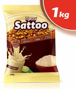 Manna Sattoo 1kg (500g x 2 Packs) | Sattu Drink Mix (100% Natural) - Indian Protein Mix, High Fibre, Healthy roasted Chickpeas Flour