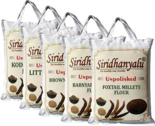 siridhanyalu Unpolished Millet Flour Combo Kodo Little Foxtail Browntop Barnyard Atta (Powder