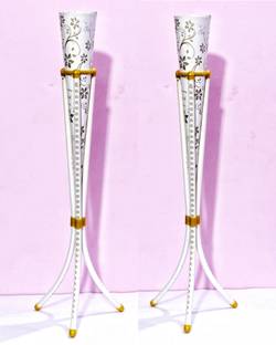 sky x White Print Flowers Stand Without Flowers Iron Flower Basket