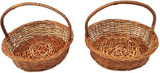 Aleena creations Round Hndle Basket Set of 2, Fruit Basket, Hamper Basket, Cane Flower Basket