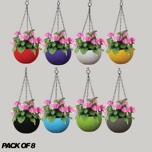NITIWAY Hanging Flower Pot Planter with Chain & Drainage – Pack of 8 for Home & Garden Plastic Vase