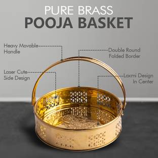 DOKCHAN Traditional Handcrafted Brass Flower basket for Pooja/Worship|Dolchi|Pooja Dalia Brass Flower Basket