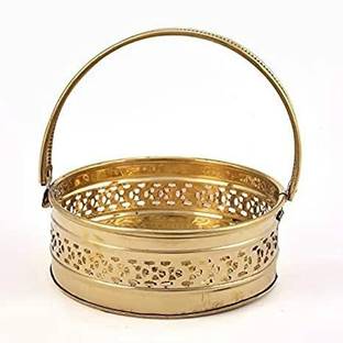 Adalic Brass Flower Basket, Phool Sajhi for Pooja, Dolchi Basket (6.7Wx2.8H INCHES) Brass Flower Basket