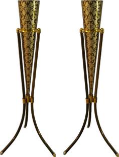 GROOVE AND GRAINS Golden Floral Pattern on Golden Paint Iron Vase