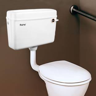 RUHE PVC Flushing Wall Hung White Water Cistern with 9 Liter Capacity Side Handle Flush Tank