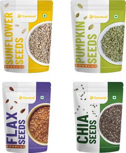 CARNIVAL Premium Seeds 400g Chia Seeds, Pumpkin Seeds, Roasted Flax Seeds, Sunflower Seeds