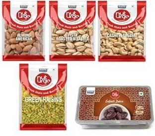 Nut Urge Almond Pista Cashew Nuts Green Raisins Safawi Dates (150+150+150+150+150) Combo