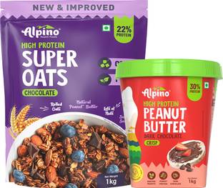 ALPINO High Protein Combo, Chocolate Oats 1kg & Chocolate Crisp Peanut Butter 1kg Combo