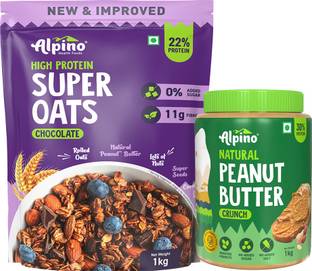 ALPINO Chocolate Oats 1kg & Natural Peanut Butter Crunch 1kg Combo