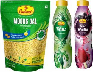 Haldiram's Moong Dal 1KG With Kala Khatta Squash (750 ml) And Khus Sharbat (750 ml) Combo