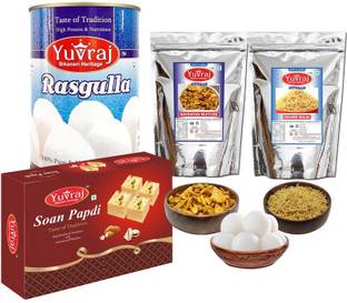 Yuvraj Food Product Festival Combo of Sweets and Namkeen Pack of 4 (1300gm) Combo
