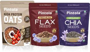 Pintola Combo Of High Protein Dark Chocolate Oats 400g with Flax & Chia Seeds 250g Combo