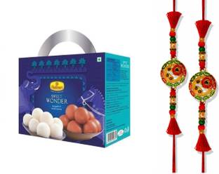 Haldiram's Sweet Wonder (Rasgulla and Gulab Jamun) with 2 Premium Rakhi Combo