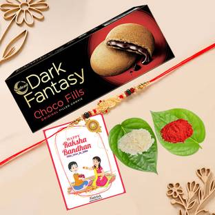 OddClick Rakhi Gifts For Brother Sunfeast Dark Fantasy Choco Fills Rakhi Chawal Roli Bites