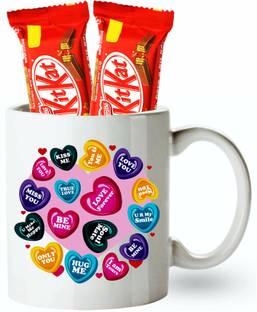 FabBites Love Quote Mug with KitKat Chocolates-Birthday, Valentine Day Gift Pack Ceramic Gift Box